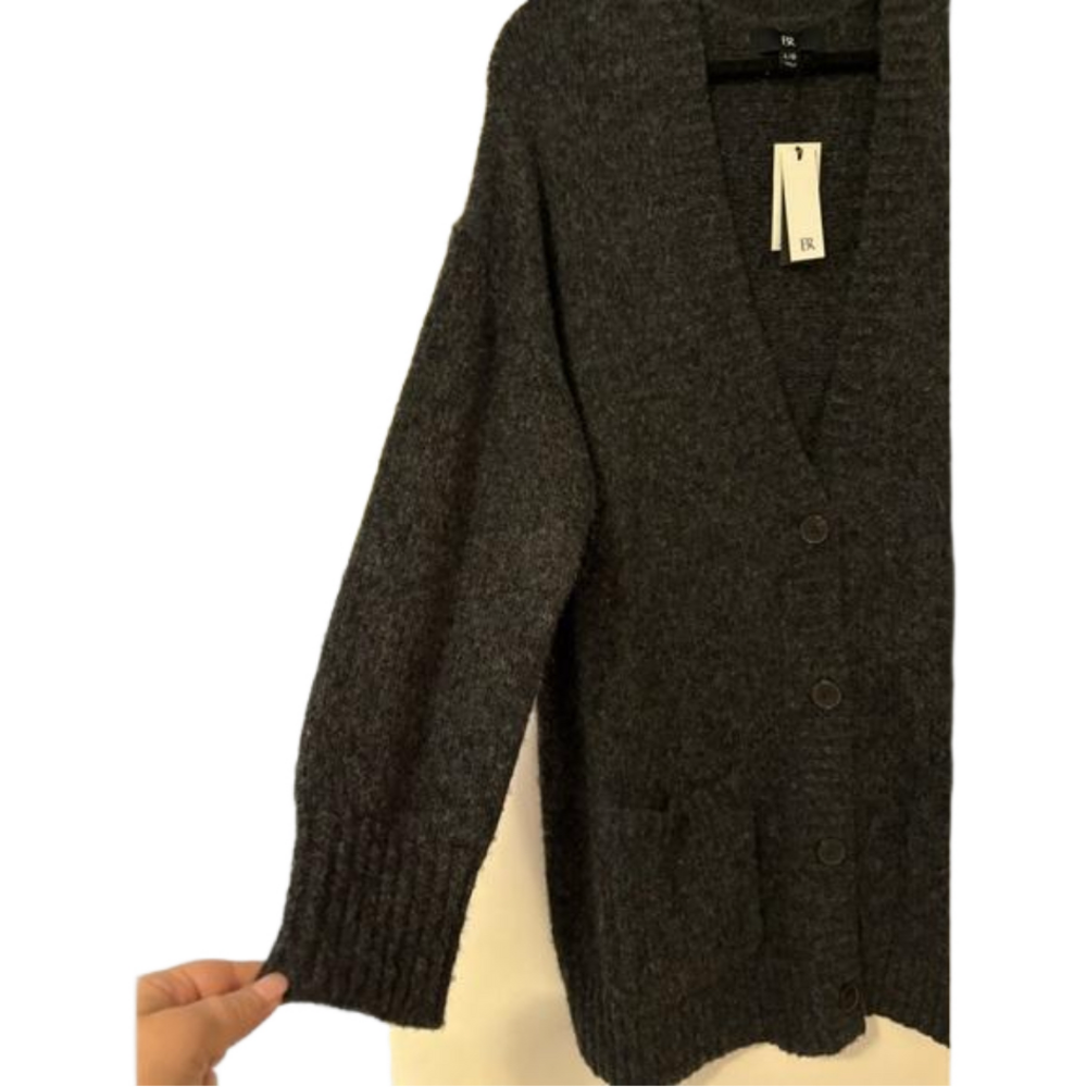 New photos! BANANA REPUBLIC Wool/Cotton Cardigan, Charcoal Gray, Sz Large - Picture 5 of 9